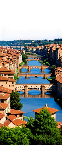 Florence cityscape, Italy, Renaissance architecture, Duomo complex, terracotta rooftops, stone buildings, ornate bridges, Arno River, sunny afternoon, warm lighting, 3/4 composition, shallow depth of 