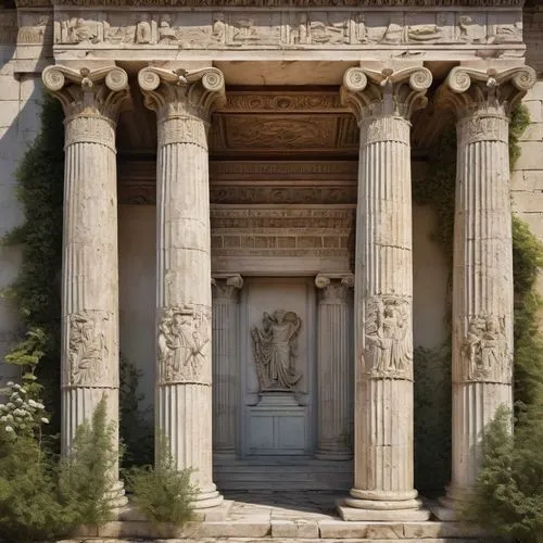 greek temple,erechtheion,house with caryatids,temple of diana,amphipolis,doric columns,artemis temple,peristyle,propylaea,roman temple,egyptian temple,metapontum,colonnaded,metopes,parthenos,caryatids,tempio,serapeum,celsus library,three pillars,Conceptual Art,Sci-Fi,Sci-Fi 25