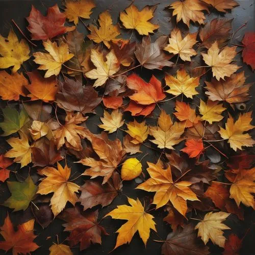 autumn leaves,autumn leaves on metal sheet with a yellow and red background,fallen leaves,autumnal leaves,autumn leaves,autumn leaf paper,colored leaves,fall leaves,Conceptual Art,Oil color,Oil Color 