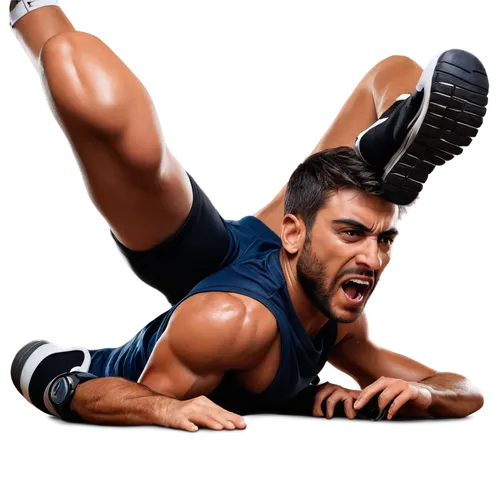 human body, falling down, slow motion, realistic, detailed skin texture, sweaty skin, athletic wear, sports shoes, dynamic movement, action pose, dramatic lighting, shallow depth of field, cinematic c