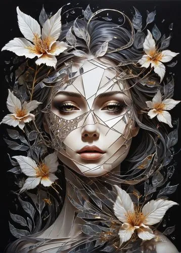 viveros,diwata,masquerade,unmasks,white petals,white roses,Conceptual Art,Fantasy,Fantasy 27