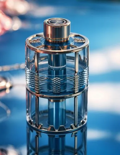 a clear container sitting on top of a table,photomultiplier,perfume bottle,laprairie,kilogram,triode,atomizer,Photography,General,Realistic