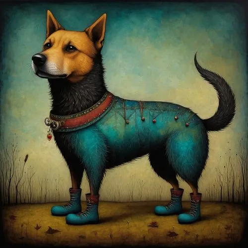 australian cattle dog,australian stumpy tail cattle dog,dog illustration,red heeler,new guinea singing dog,lancashire heeler,basenji,canidae,pinscher,anthropomorphized animals,chinese imperial dog,toy fox terrier,carolina dog,bruno jura hound,pet portrait,shiba inu,shiba,pariah dog,toy manchester terrier,whimsical animals,Illustration,Abstract Fantasy,Abstract Fantasy 19