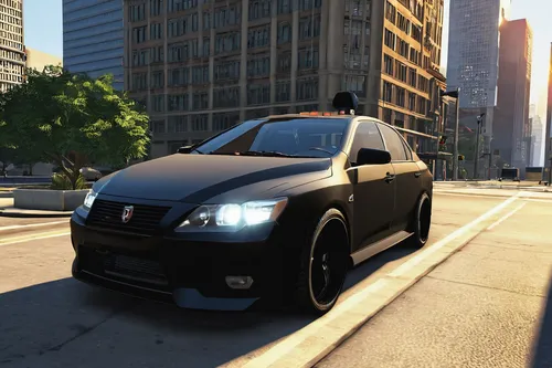 armored car, Kuruma from GTA V, matte black finish, bulletproof, tinted windows, sporty design, reinforced body, urban environment, city streets, dynamic angle, action-packed scene, sunset lighting, d