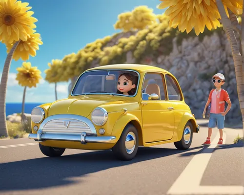 lilo,flower car,cartoon car,mini cooper,yellow car,mini suv,kia soul,small car,woody car,mini,mini e,3d car model,volkswagen up,fiat 500 giardiniera,renault twingo,fiat 500,fiat500,innocenti mini,summer holidays,fiat 600,Unique,3D,3D Character