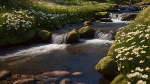 mountain stream,avalanche lily,mountain spring,flowing creek,lilly of the valley,brook landscape,stitchwort,a small waterfall,streams,clear stream,moss saxifrage,lilies of the valley,flowing water,cotton grass,the brook,douglas' meadowfoam,stream bed,watercourse,blooming grass,wood anemones,Photography,General,Natural