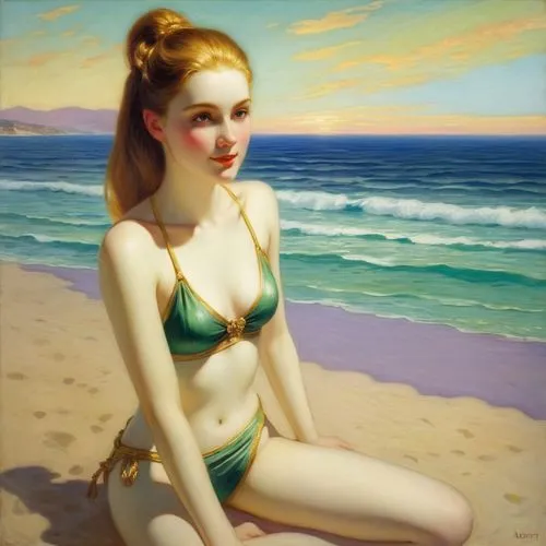 add strong shining colors,tretchikoff,currin,heatherley,whitmore,feitelson,yasumasa,young woman,verano,beachgoer,woman with ice-cream,beachcomber,girl on the dune,imhoff,radebaugh,retro pin up girl,pi