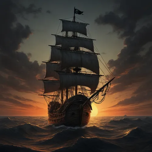 sea sailing ship,galleon ship,sail ship,sailing ship,galleon,full-rigged ship,pirate ship,caravel,tallship,east indiaman,sailing ships,ghost ship,tall ship,old ship,sailing vessel,sloop-of-war,victory ship,steam frigate,mayflower,three masted sailing ship,Illustration,Realistic Fantasy,Realistic Fantasy 17