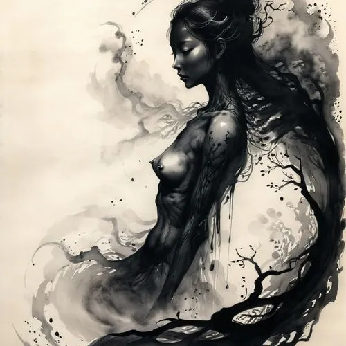 dryad,naiad,persephone,mermaid silhouette,hecate,dryads,sirene,fathom,woman silhouette,demoness,volou,the enchantress,ink painting,water nymph,siren,amphitrite,enchantress,unseelie,naiads,sylphs,Illustration,Paper based,Paper Based 30