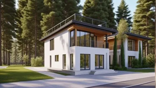 prefabricated buildings,homebuilding,passivhaus,forest house,house in the forest,weyerhaeuser,Photography,General,Realistic