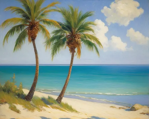 Look for images of peaceful beaches with palm trees and turquoise water.,beach landscape,palm pasture,two palms,palmtrees,coastal landscape,coconut palms,date palms,palm field,coconut palm tree,royal 