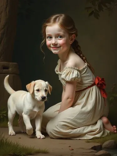 girl with dog,boy and dog,heatherley,batoni,jack russell,timoshenko