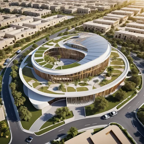 imagine a rehabilitation center inside a campus modern contemporary organic design facade to be built in muscat oman,sharjah,abu-dhabi,oval forum,khobar,abu dhabi,united arab emirates,addis ababa,larg