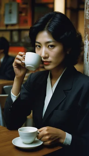 Imagine yourself sitting in Den Den Cafe Asiana, sipping a warm cup of coffee.,woman drinking coffee,woman at cafe,businesswoman,business woman,women at cafe,korean drama,korean royal court cuisine,ja