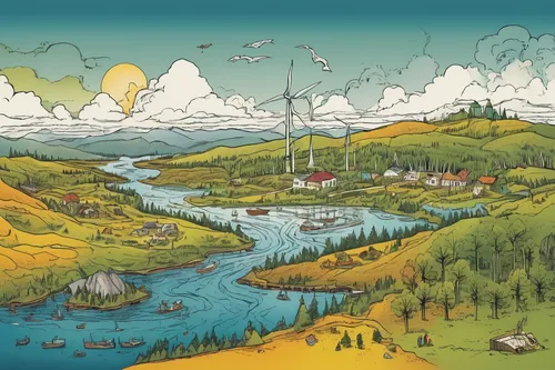 fields of wind turbines,wind park,park wind farm,wind turbines,wind farm,wind power plant,aurora village,wind energy,wind mills,permaculture,the windmills,wind finder,wind power,an island far away landscape,windmills,wind power generation,archipelago,yukon territory,renewable,renewable energy,Illustration,Paper based,Paper Based 12