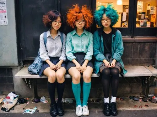 tokyoites,asiaticas,afros,harajuku,disguises,powerpuff,Conceptual Art,Oil color,Oil Color 11