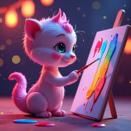 cute cartoon character,unicorn art,cartoon cat,cute cartoon image,rainbow pencil background,cartoon animal