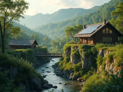 japan landscape,house in mountains,house in the mountains,japanese alps,beautiful japan,home landscape,mountain village,south korea,japanese mountains,the cabin in the mountains,river landscape,wooden house,asian architecture,mountain settlement,beautiful landscape,alpine village,house in the forest,summer cottage,butka,japon,Photography,General,Realistic