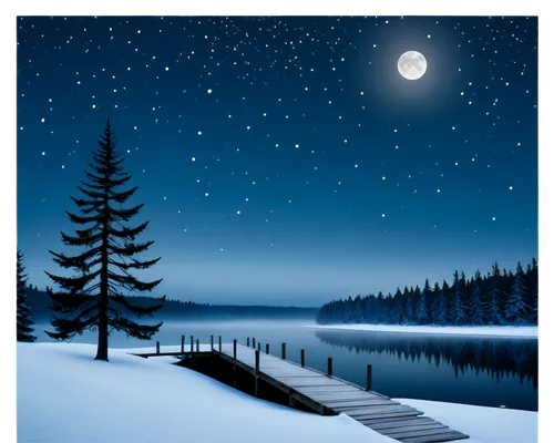 winter night,christmas snowy background,christmas landscape,winter background,night snow,silent night,snowy landscape,moonlit night,snow landscape,night scene,landscape background,moon and star background,midnight snow,winter landscape,winter lake,snow scene,christmasbackground,snowshoe,clear night,blue painting,Illustration,Paper based,Paper Based 01