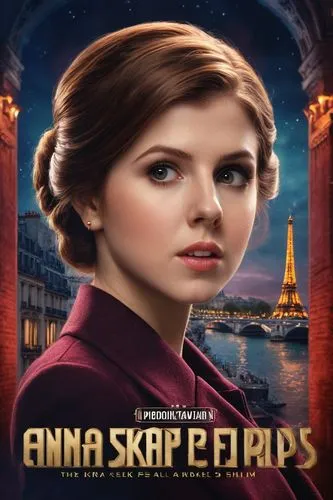 Movie poster, Anna Kendrick, romantic movie, 1980s movie poster. Cold War, Paris, text L,O,V,E. detailed matte painting, deep color, fantastical, intricate detail, splash screen, complementary colors,