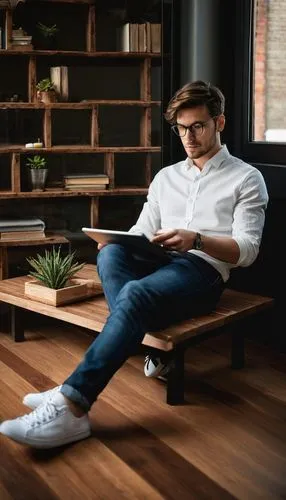 man on a bench,araullo,kutcher,blur office background,ferrazzi,wood bench,wooden bench,reading glasses,inntrepreneur,male poses for drawing,wooden desk,lectura,men sitting,wood background,modern office,man with a computer,bookworm,librarian,office worker,sockless,Illustration,Abstract Fantasy,Abstract Fantasy 14