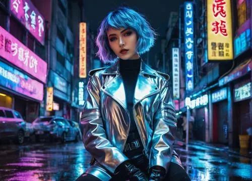 cyberpunk,futuristic,neon light,taipei,neon arrows,neon body painting,neon lights,hong,aura,neon,tokyo,bolero jacket,persona,neon sign,jacket,asia,ultraviolet,vapor,harajuku,neon ghosts,Illustration,Black and White,Black and White 07