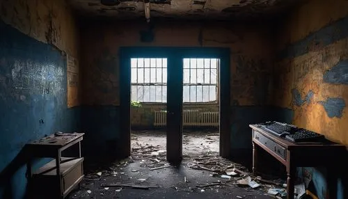 abandoned room,abandoned school,reformatory,urbex,examination room,prison,disused,sanitorium,cellblock,schoolrooms,empty interior,abandoned places,lockerroom,turnstiles,asylum,creepy doorway,penitentiary,sanitarium,condemned,schoolroom,Illustration,American Style,American Style 03