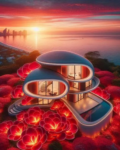 sun sunrise,futuristic architecture,cube stilt houses,cubic house,beautiful home,floating huts,house of the sea,house by the water,cube house,mirror house,futuristic landscape,luxury real estate,holid