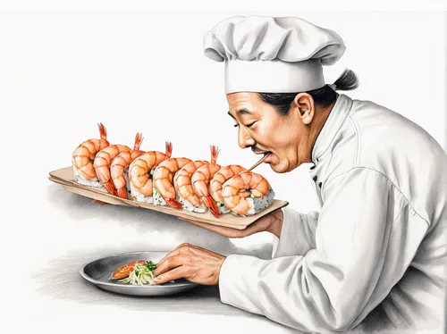 Tell a story about a chef who creates the most addictive shrimp roll.,sushi roll images,sushi art,prawn roll,nigiri,sushi japan,rice paper shrimp roll,japanese cuisine,salmon roll,tempura,fresh shrimp