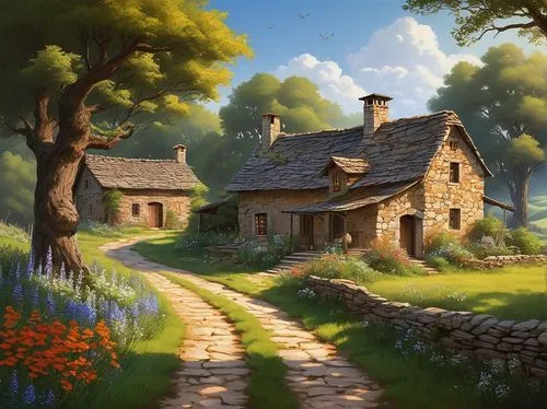 country cottage,home landscape,summer cottage,rural landscape,alpine village,house in mountains,cottage,little house,lonely house,house in the mountains,mountain village,farmhouse,farm house,small house,country house,countryside,country estate,house in the forest,farm landscape,traditional house,Art,Classical Oil Painting,Classical Oil Painting 29