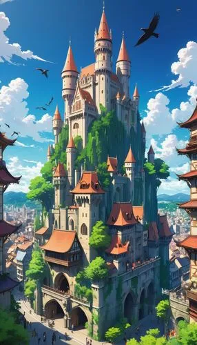 bird kingdom,fantasy city,forteresse,redwall,maplestory,fantasy world,castlelike,ancient city,kingdoms,3d fantasy,mabinogi,fantasy landscape,townsmen,knight's castle,castel,bird bird kingdom,kinkade,fairy tale castle,new castle,world digital painting,Illustration,Japanese style,Japanese Style 03