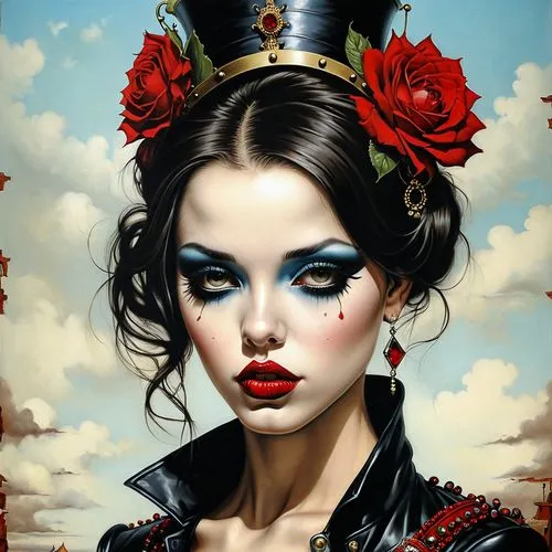 viveros,queen of hearts,fantasy portrait,baroness,vanderhorst,fantasy art,geisha girl,tretchikoff,gothic portrait,behenna,amidala,crowned,pin ups,bohemian art,flamenca,oiran,noblewoman,fairest,romantic portrait,chicana,Illustration,Realistic Fantasy,Realistic Fantasy 10