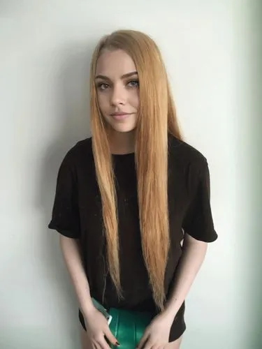 fizzy,social,eurasian,girl in t-shirt,british semi-longhair,long hair,teen,ginger rodgers,yellow background,smooth hair,belarus byn,paleness,green background,orla,portrait background,greta oto,long blonde hair,shoulder length,cute,artificial hair integrations