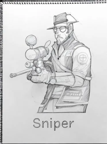 sniper,skipper,snipey,least skipper,snipe,dissipator,sprayer,medic,splutter,shooter,inspector,magnifier glass,skipper (butterfly),spyder,drawing trumpet,engineer,ranger,spy,spotting scope,shooter game,Design Sketch,Design Sketch,Character Sketch