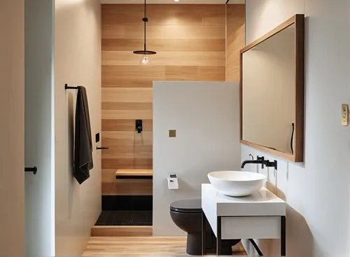 BATH GRAND BRIGHT  DESIGN MINIMALIST ,MAINTAIN FORMS AND VOLUMETRY ,an interior po of a modern bathroom with natural wood,modern minimalist bathroom,luxury bathroom,bath room,hallway space,ensuite,int