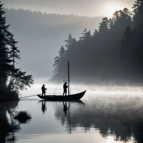 fishermen,fishermens,fisherman,people fishing,canoeing,fishing,anglers,boatman,boat landscape,boatmen,old wooden boat at sunrise,calmness,canoers,canoer,canoeist,canoed,canoeists,canoe,row boat,calm waters,Illustration,Black and White,Black and White 33