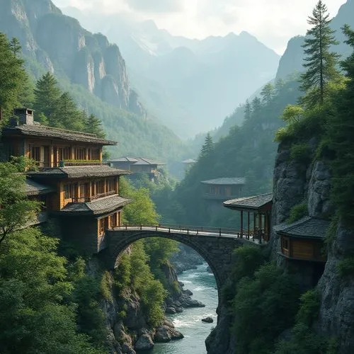 wudang,house in mountains,tigers nest,house in the mountains,asian architecture,wenchuan,fallingwater,mountain huts,monasteries,amanresorts,shaoming,taroko,japan landscape,mountain settlement,rivendell,south korea,yunnan,japanese alps,mountainous landscape,beautiful landscape,Photography,General,Realistic