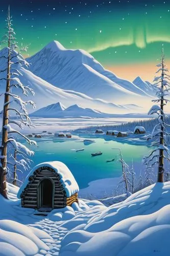 christmas landscape,igloos,the northern lights,winter landscape,winter night,snowhotel,north pole,norther lights,winter house,snow house,northen lights,northern light,finnish lapland,northern lights,snow scene,lapland,winter background,snow landscape,christmas snowy background,polar lights,Illustration,Black and White,Black and White 18