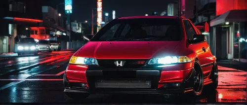 Honda Civic SiR II EG6, sports car, red paint, glossy finish, black racing stripes, VTEC engine, alloy wheels, low profile tires, rear spoiler, tinted windows, hatchback, street racing stance, urban b