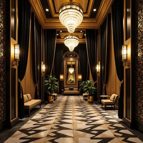 art deco,hallway,hotel lobby,art deco background,ornate room,luxury hotel,ballroom,opulence,intercontinental,corridors,opulent,opulently,hotel hall,corridor,baccarat,lobby,hallway space,upscale,cochere,grand hotel