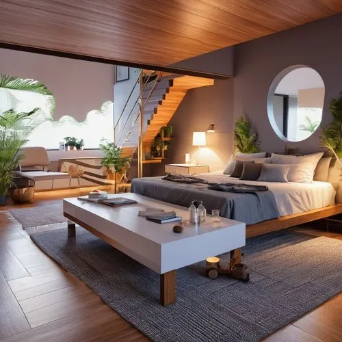 modern living room,modern room,loft,japanese-style room,modern decor,livingroom,living room,interior modern design,3d rendering,smart home,home interior,great room,interior design,canopy bed,contemporary decor,bedroom,penthouse apartment,wooden beams,sleeping room,sitting room,Photography,General,Realistic