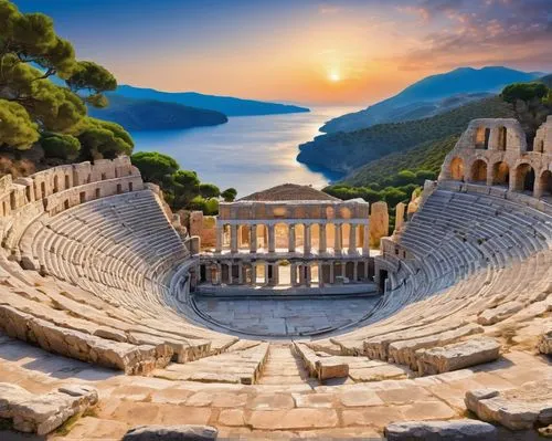 ancient theatre,ephesus,amphitheater,delphi,amphitheatre,grecia,greece,grece,hellenic,hellas,amphitheatres,caesonia,roman theatre,temple of poseidon,epidaurus,grecian,greek temple,peloponnese,open air theatre,lycian,Art,Classical Oil Painting,Classical Oil Painting 02