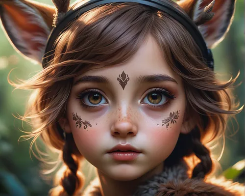 fawn,fantasy portrait,faun,deer illustration,young-deer,fawns,faerie,faery,bambi,child fox,fantasy art,world digital painting,mystical portrait of a girl,deer in tears,fairy tale character,tiger lily,deer,fae,young deer,little girl fairy,Conceptual Art,Daily,Daily 15