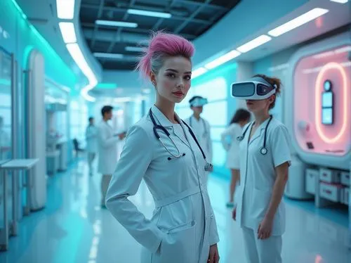 female doctor,cyberangels,female nurse,cyberpunks,medical technology,nurses,healthtech,wetware,pharmacopeia,orbiters,ship doctor,operating room,dystopian,cyberia,medicos,cleanrooms,anesthetists,doctors,electropop,nurse,Photography,General,Realistic