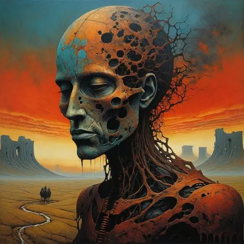 death's-head,primitive man,corrosion,death's head,death head,dead earth,dune 45,corroded,disfigurement,rust-orange,human skull,necropolis,scull,humanoid,biomechanical,vanitas,autopsy,testament,dali,scorched earth,Conceptual Art,Oil color,Oil Color 08