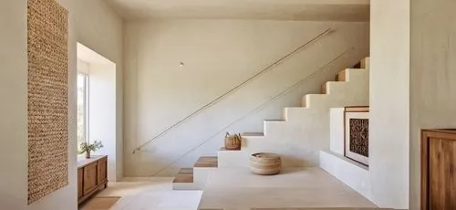 Ladder with Mediterranean-style hydraulic tile steps with beige cement floor and walls and wooden steps,a staircase leads up to the second floor,stone stairs,wooden stairs,outside staircase,stone stai