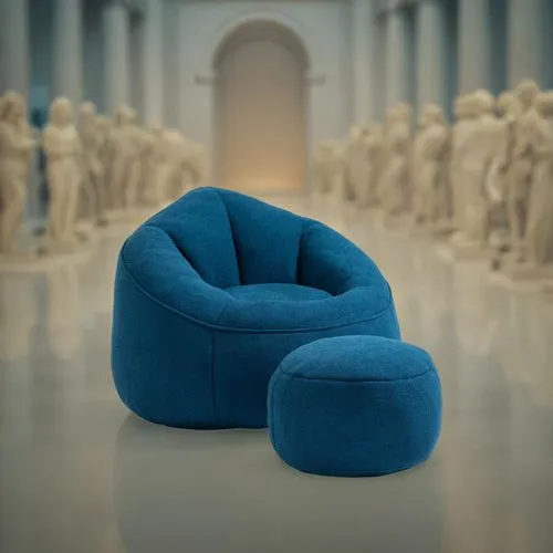 科幻,blue furniture set in a museum setting,soft furniture,seating furniture,cappellini,water sofa,chair circle,cinema seat