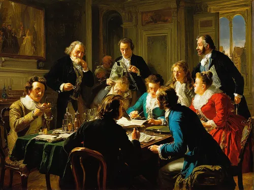 apéritif,drinking party,children studying,musicians,the conference,bougereau,partiture,group of people,dinner party,seven citizens of the country,tea party,chess game,a party,fête,meticulous painting,singers,musical ensemble,orchestra,round table,crème de menthe,Art,Classical Oil Painting,Classical Oil Painting 09