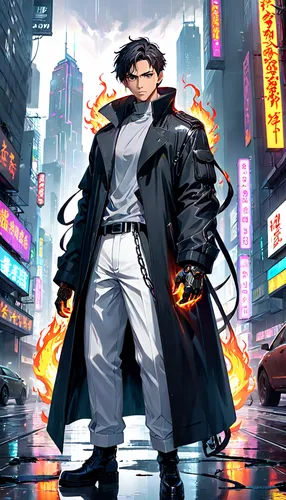 cyberpunk,yukio,sci fiction illustration,game illustration,cg artwork,white-collar worker,shinjuku,anime japanese clothing,novelist,pandemic,transistor,would a background,gangstar,hong,time square,game art,swordsman,fire background,cyber,action-adventure game,Anime,Anime,Realistic