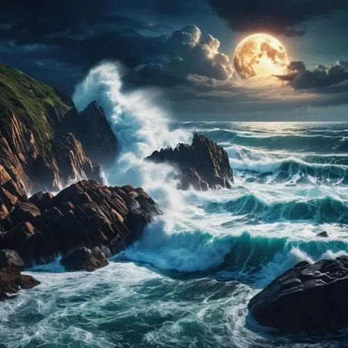 seascape,stormy sea,sea storm,ocean waves,sea night,rocky coast,Photography,General,Realistic